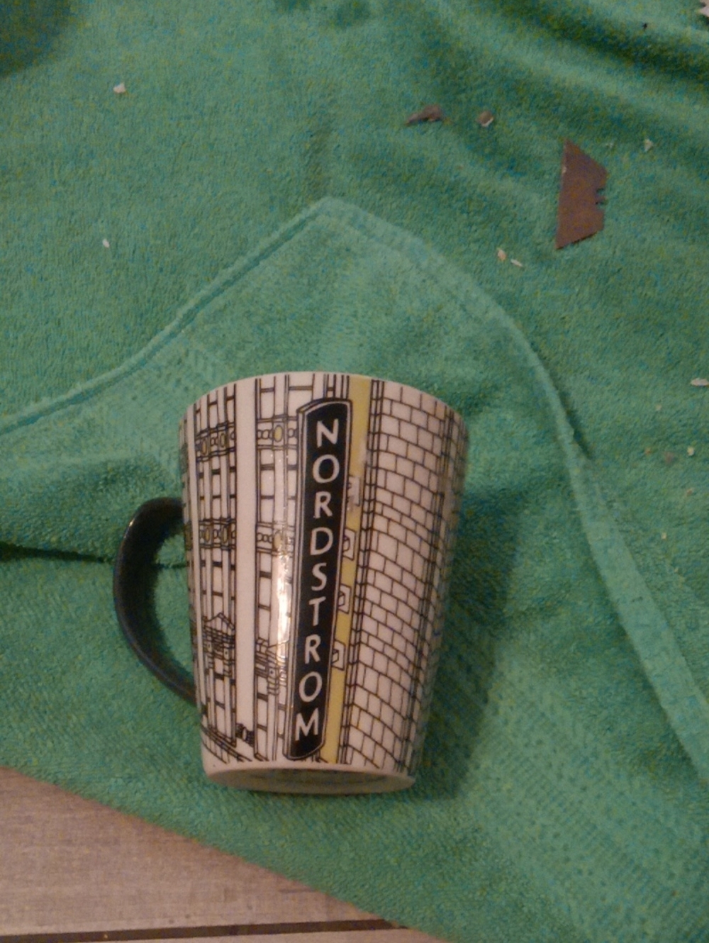 Nordstrom Black and White Ceramic Logo Mug with Architectural Print